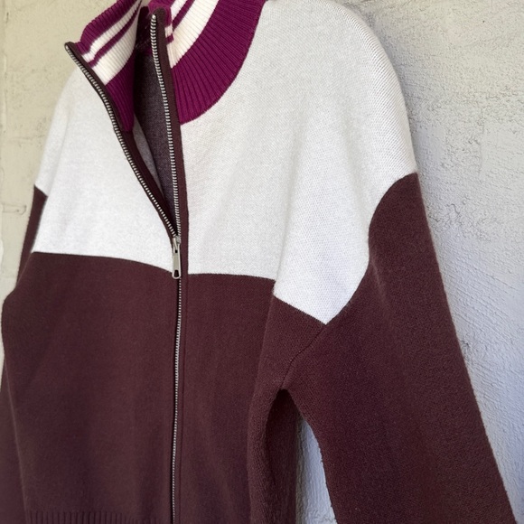 Anthropologie Maeve Brown/White/Pink Color Block Zippered Sweater Size Small - Picture 5 of 14